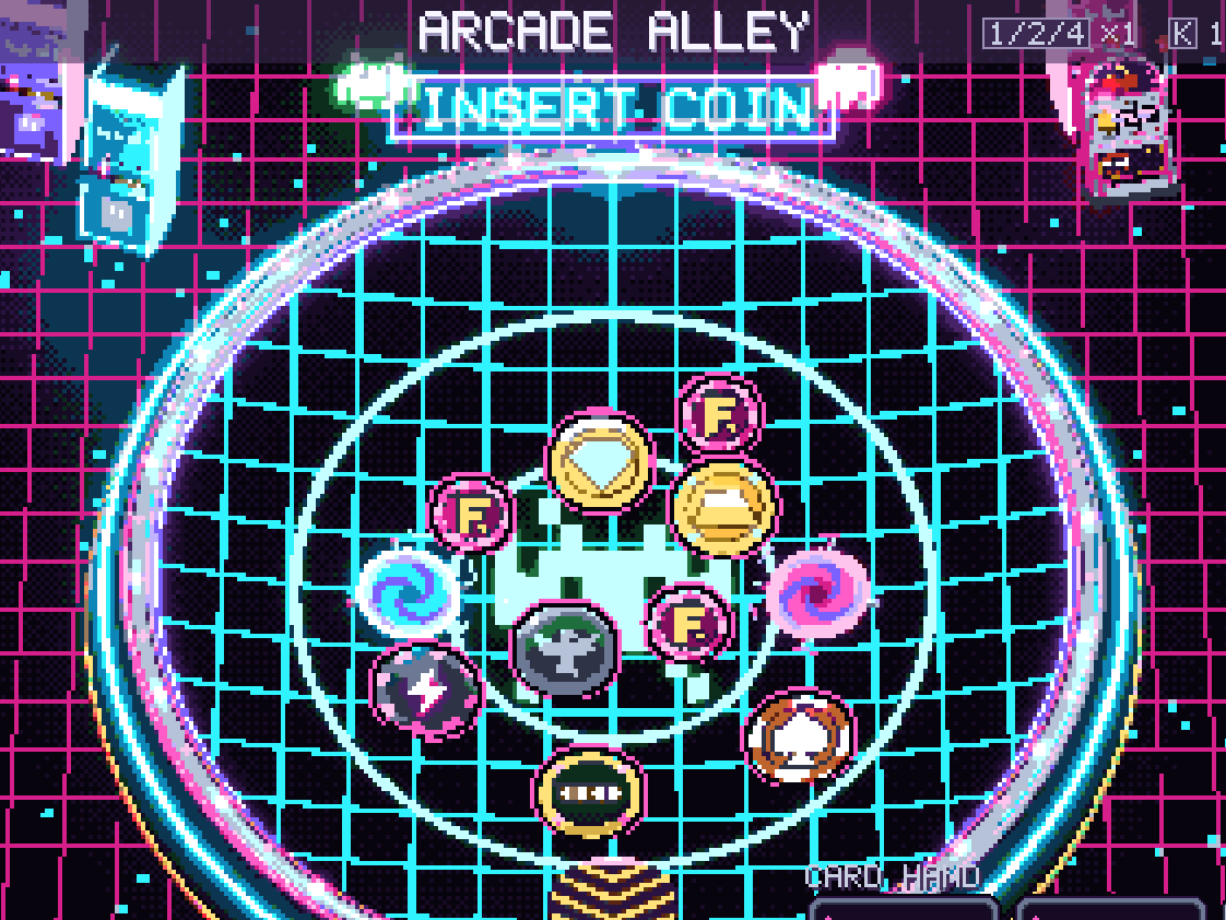 The Arcade Alley bowl on a neon grid with warp portals